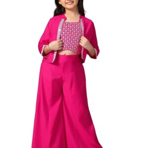 Girl's Silk Blend Ethnic Top and Palazzo Set |Indo Western Set|Kids Salwar Suit Set