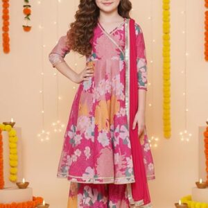 Naixa Girls Rayon Fabric Floral Printed 3/4 Sleeve Sharara Dress Set For All Occasion salwar suit